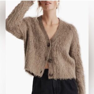 New! Madewell Brushed V-Neck Cardigan Sweater (Sz XL ) HEATHER MESQUITE